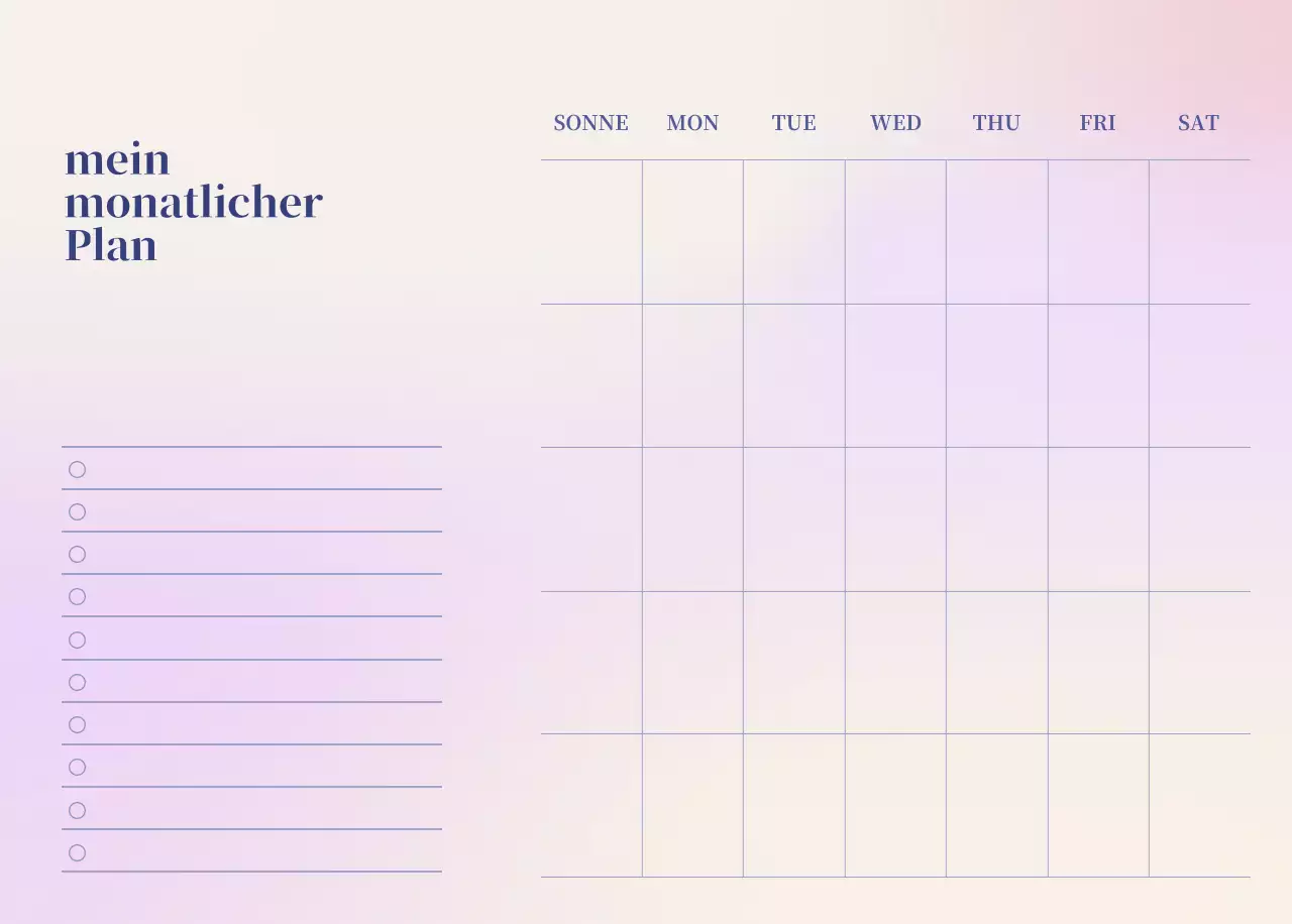 Minimalistischer Kalender mit Farbverlauf