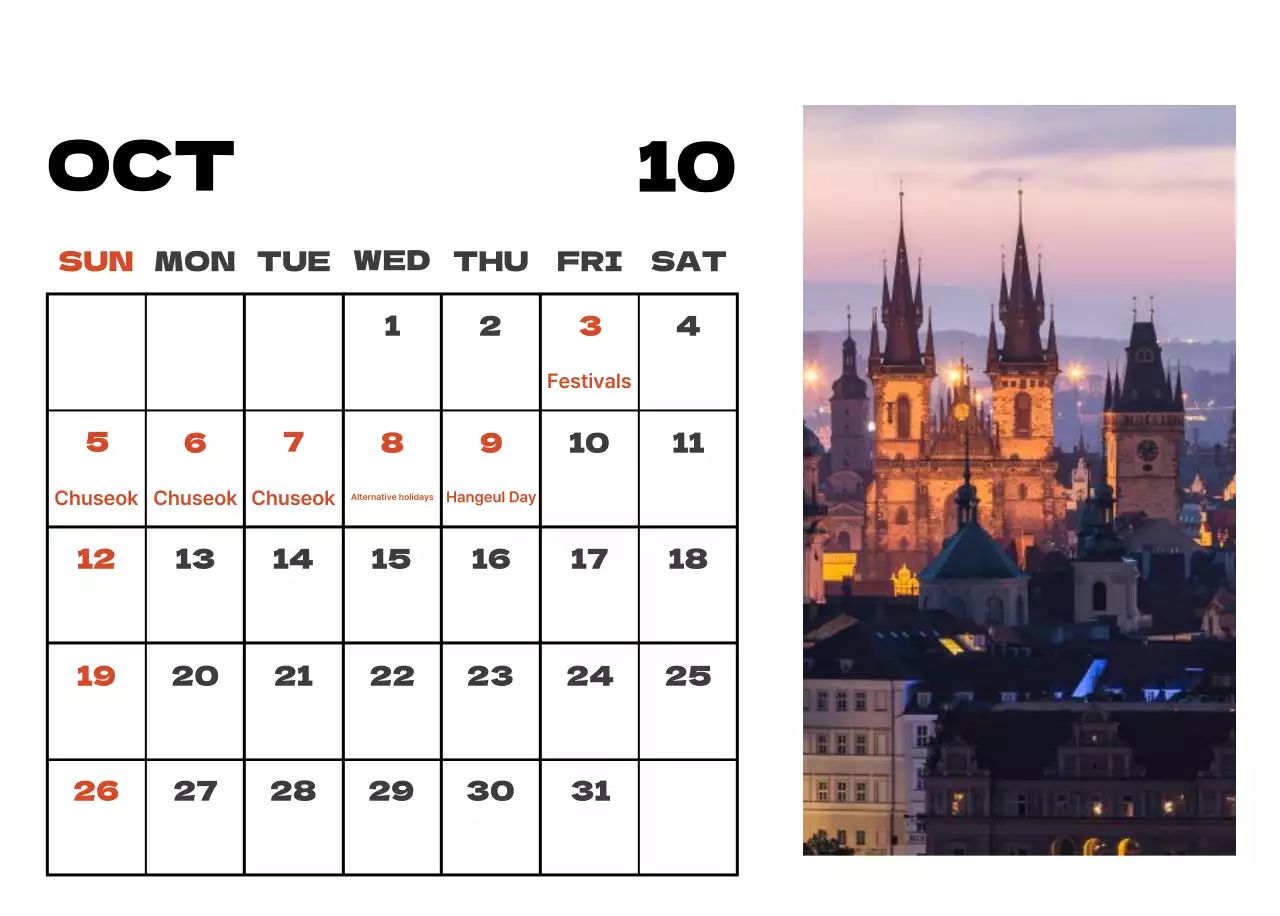 Sky photo clean calendar