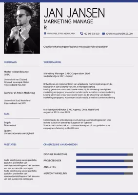 Grijs en Blauw Portfolio Moderne Marketing Manager