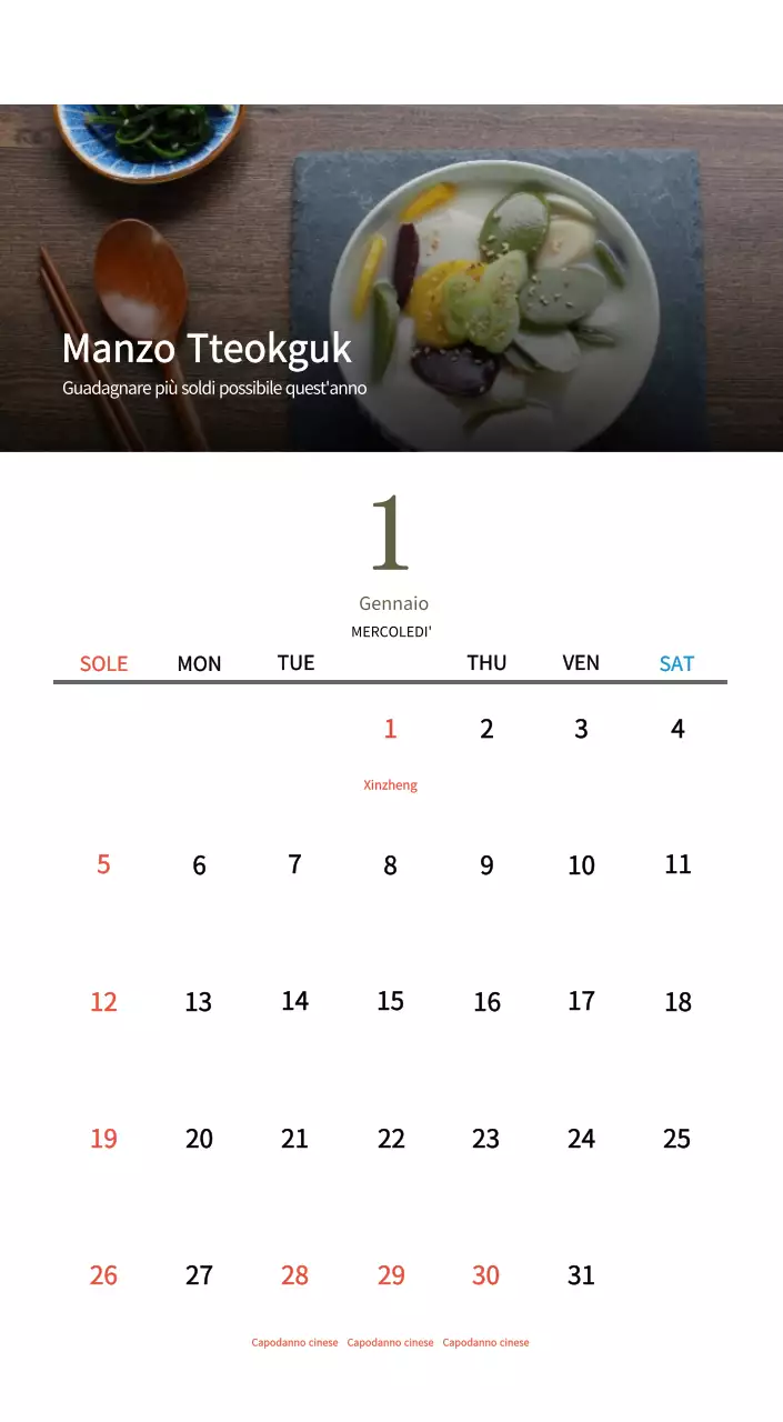 Calendario alimentare tradizionale beige