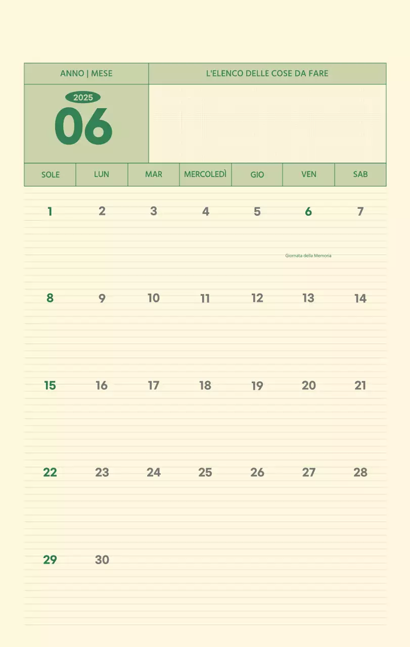 Calendario da parete SAT D-Day concept in verde e giallo chiaro