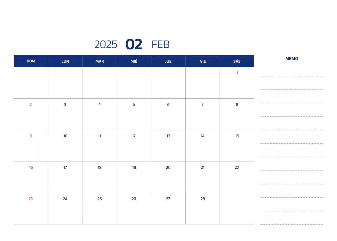 Calendario sencillo con ilustraciones azules y limpias