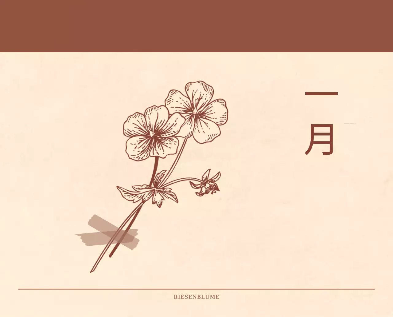 Ein sentimentaler Blumenkalender in hellbraunem und braunem Wollpapierkonzept