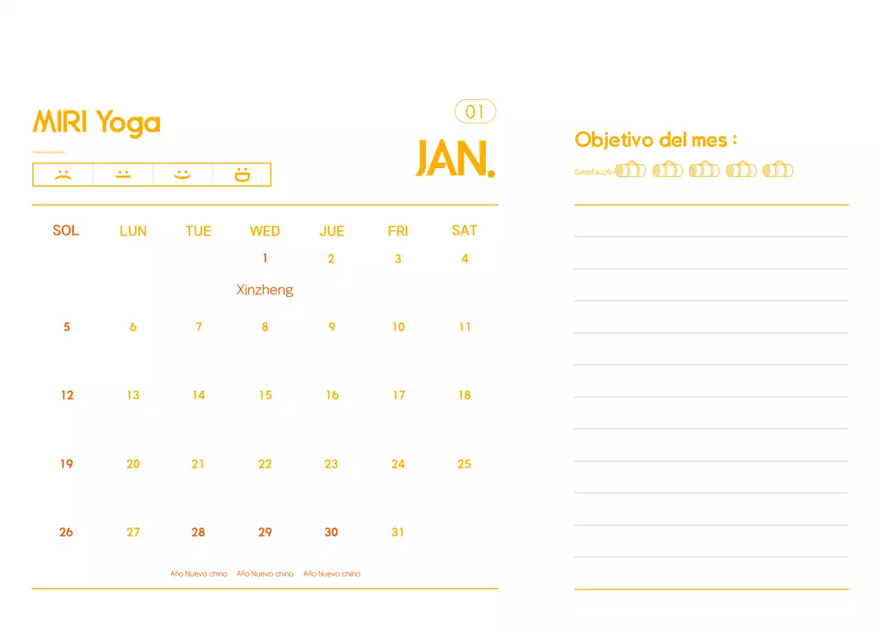 Calendario promocional de yoga minimalista naranja