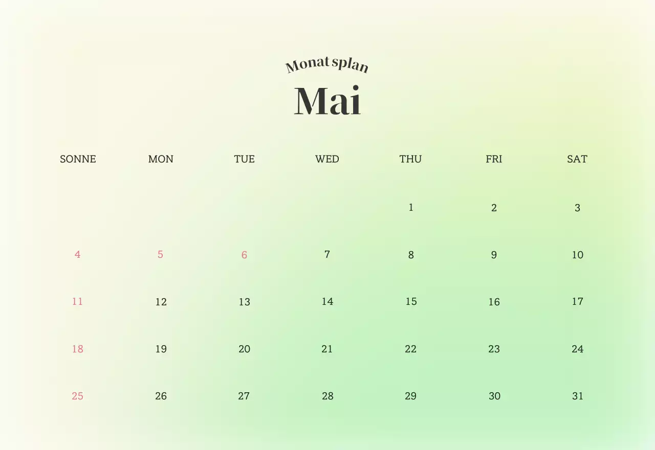 Minimalistischer Kalender mit Farbverlauf