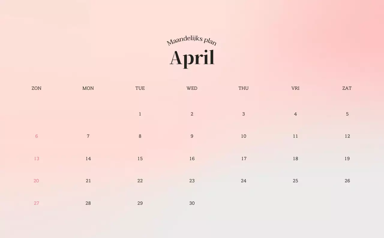 Minimalistische kalender met kleurverloop