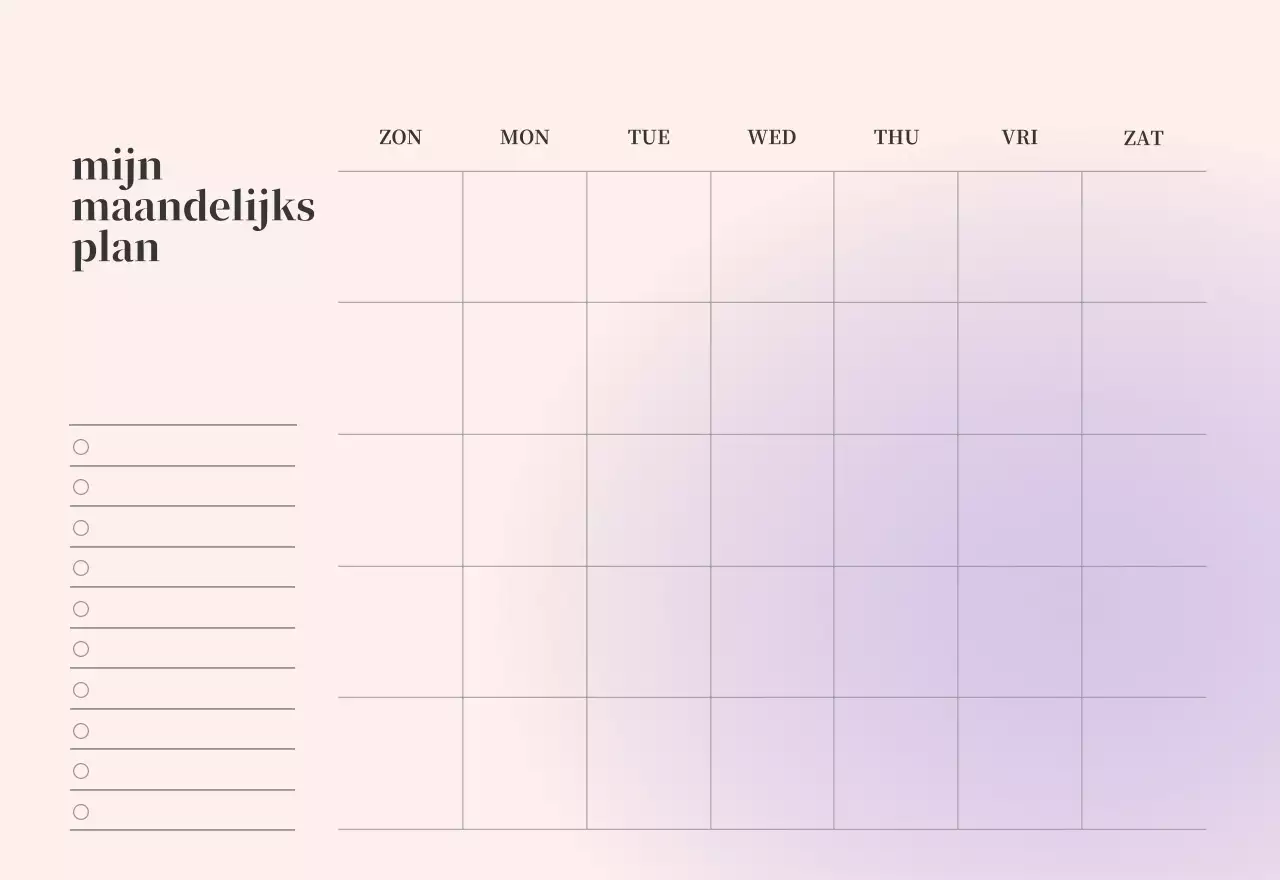 Minimalistische kalender met kleurverloop