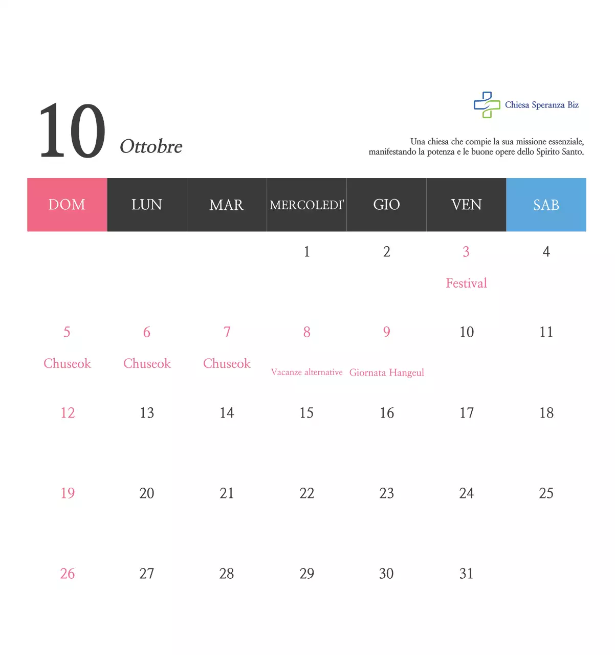 Promozione della chiesa biblica in calligrafia semplice