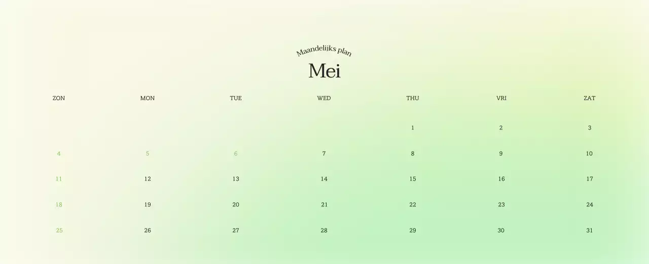 Minimalistische kalender met kleurverloop