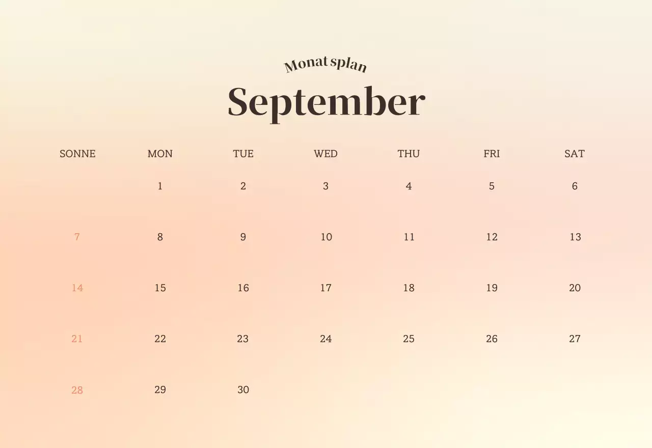 Minimalistischer Kalender mit Farbverlauf