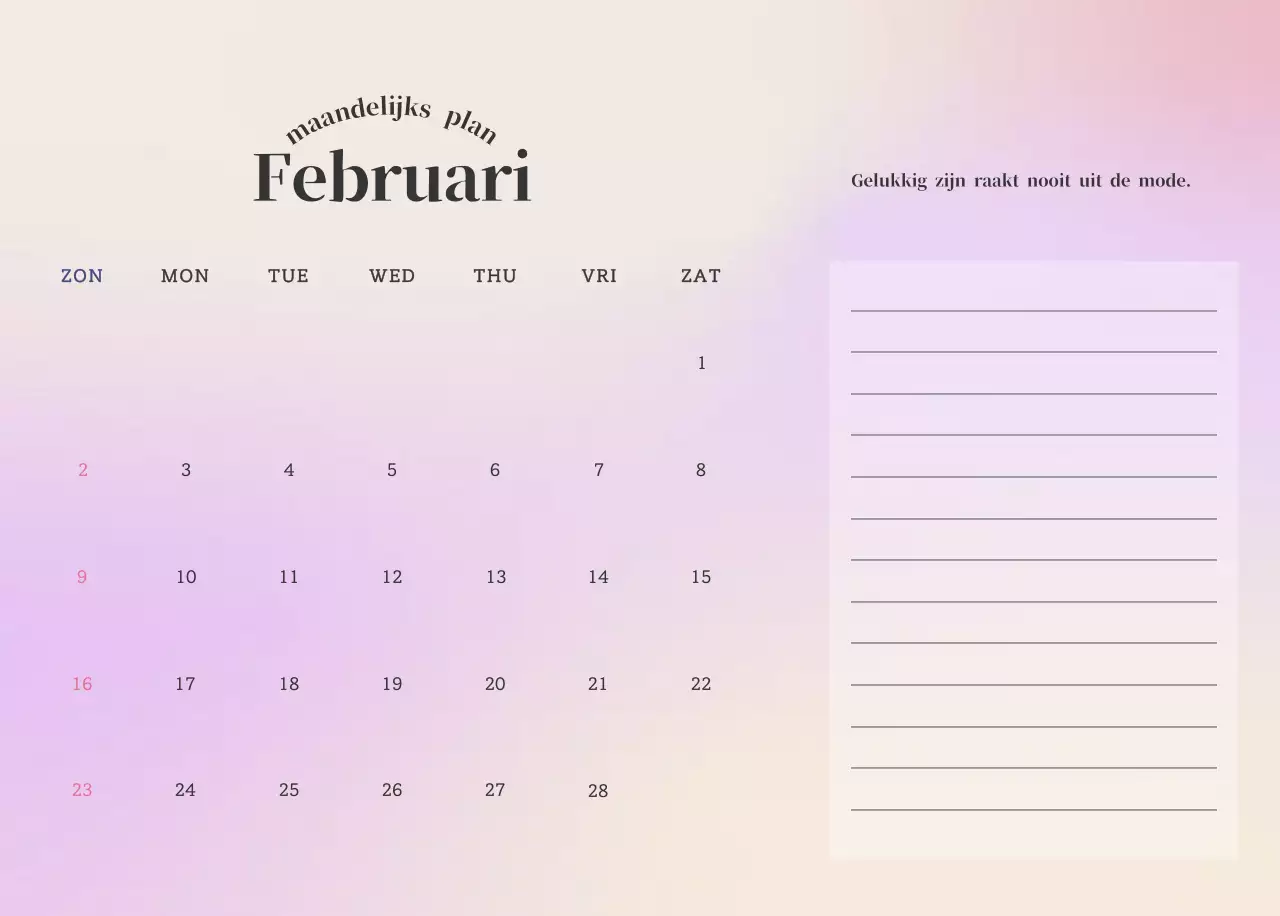 Minimalistische kalender met kleurverloop