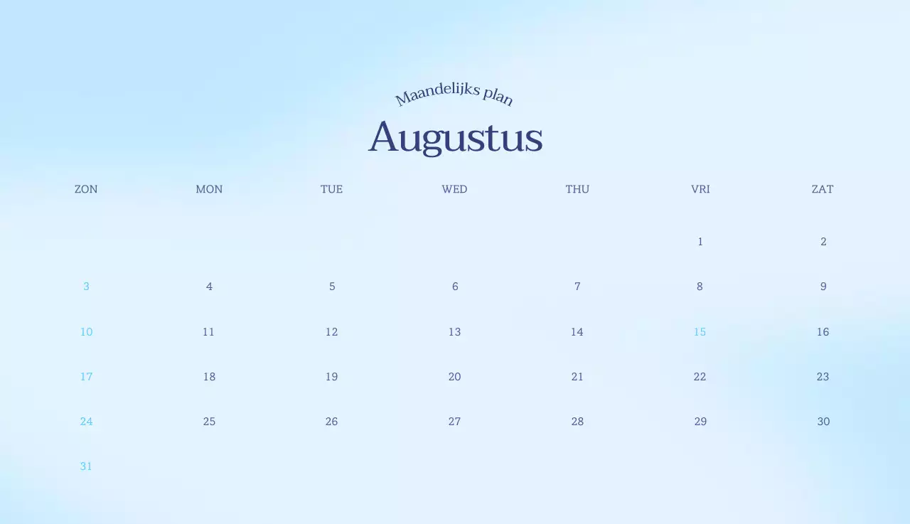 Minimalistische kalender met kleurverloop