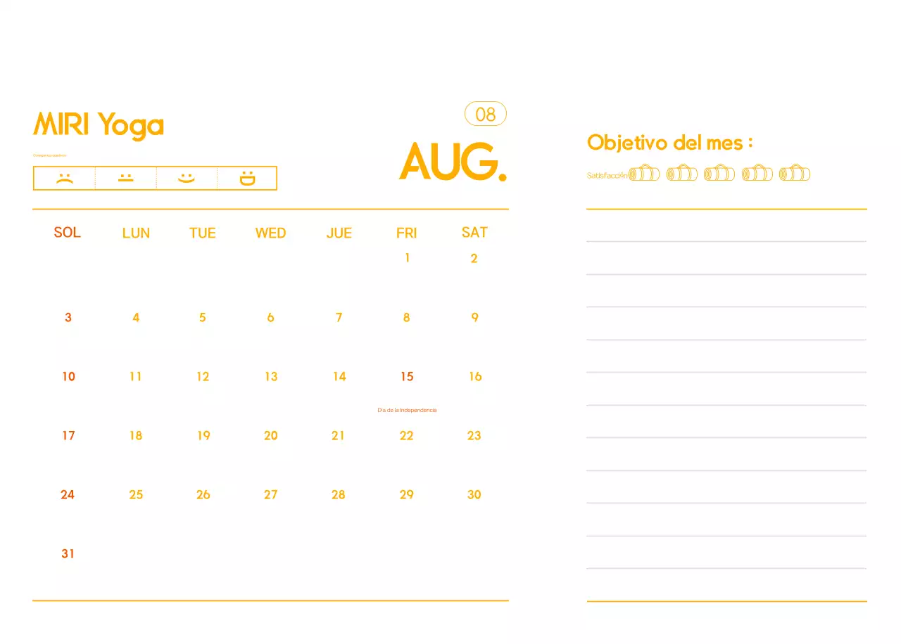 Calendario promocional de yoga minimalista naranja