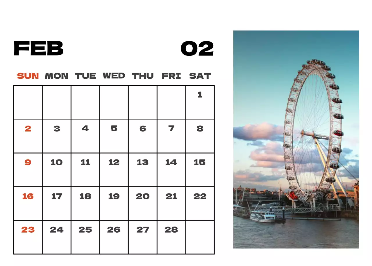 Sky photo clean calendar