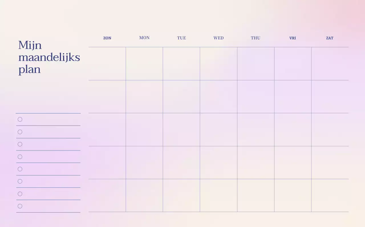 Minimalistische kalender met kleurverloop