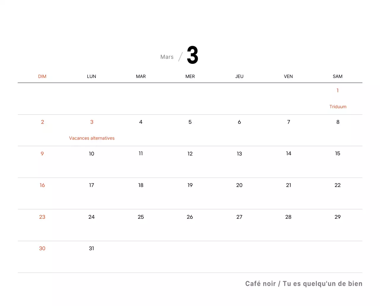 Calendrier de bureau photo simple pour les cafés dans les tons blancs
