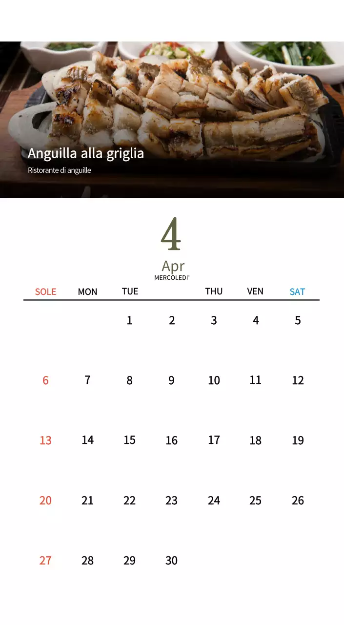 Calendario alimentare tradizionale beige