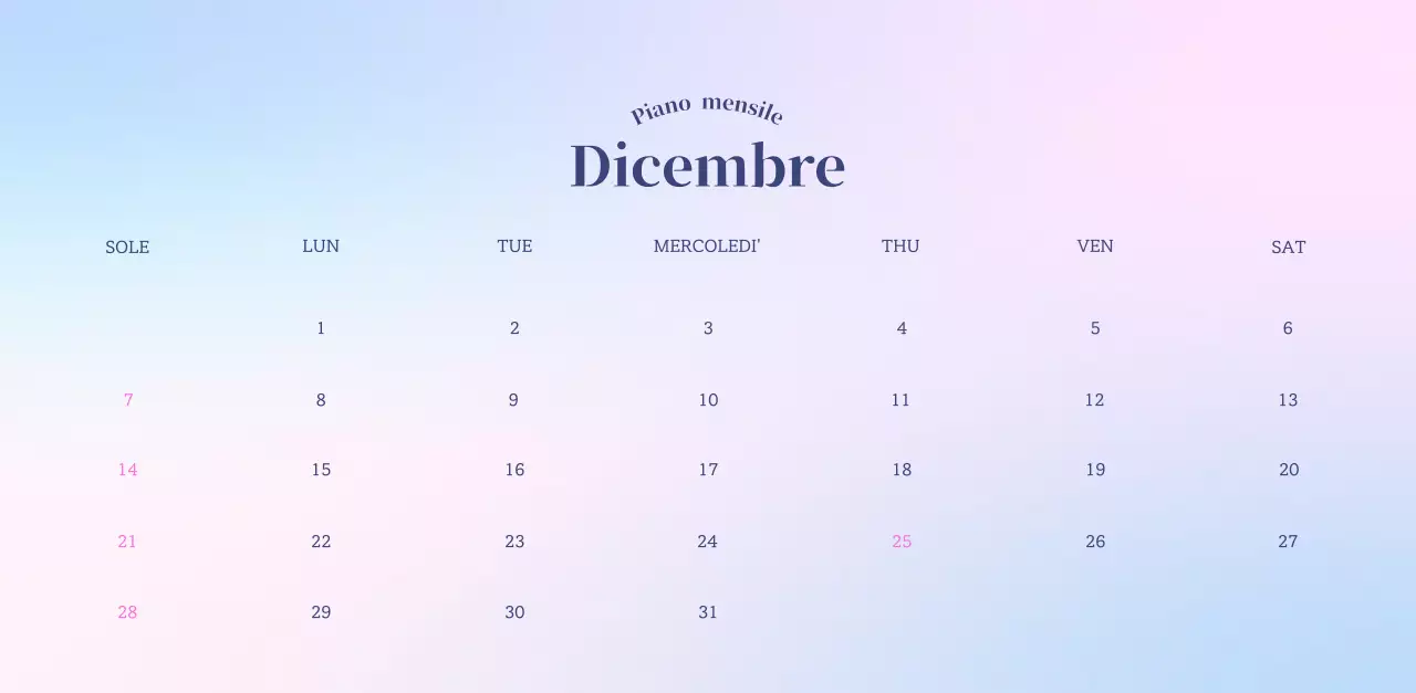 Calendario minimalista a gradi