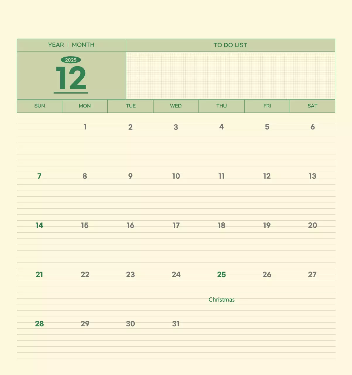 SAT D-Day Notepad Concept Wall Calendar in Green and Light Yellow
