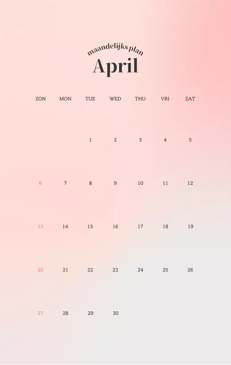 Minimalistische kalender met kleurverloop