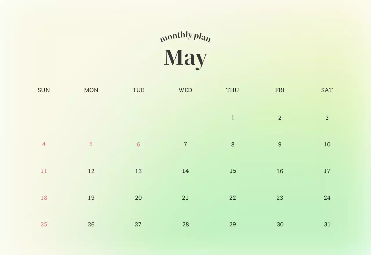 Gradient Minimalist Calendar