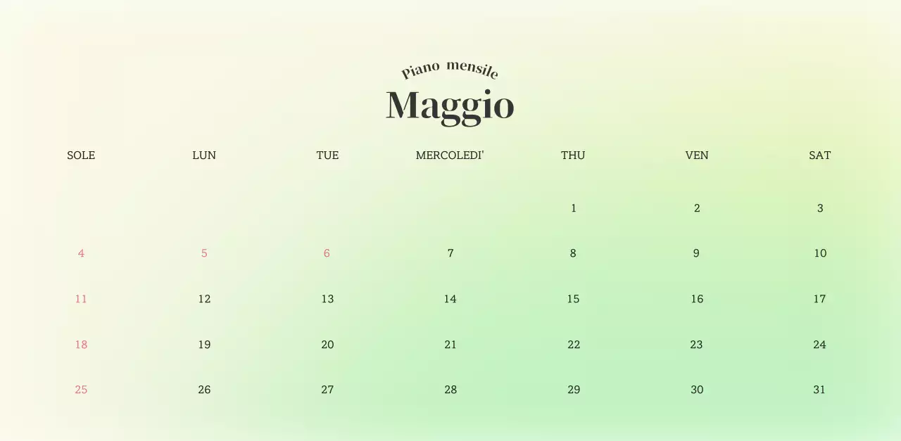 Calendario minimalista a gradi