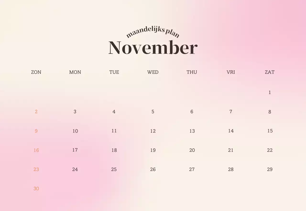Minimalistische kalender met kleurverloop