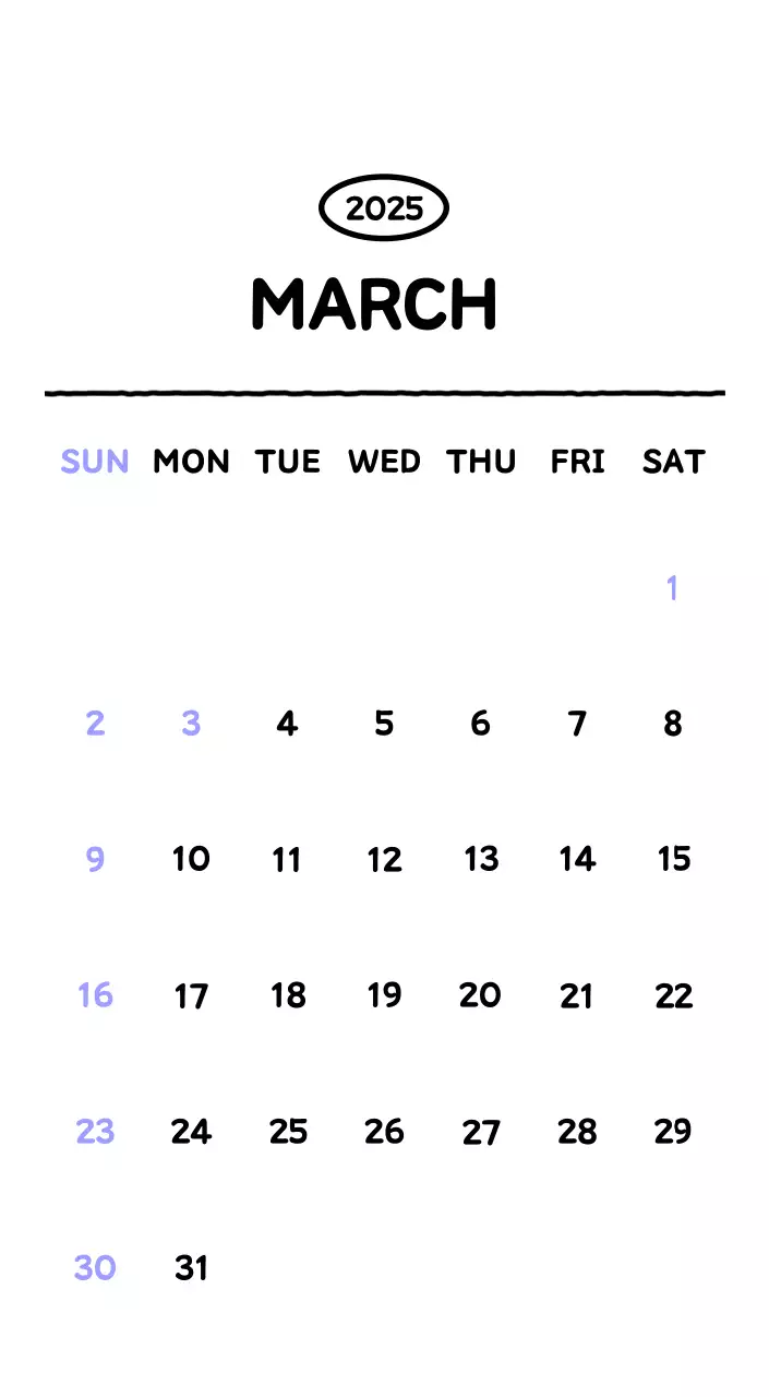 Illustrated calendar with a cute line style