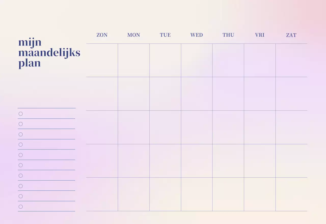 Minimalistische kalender met kleurverloop