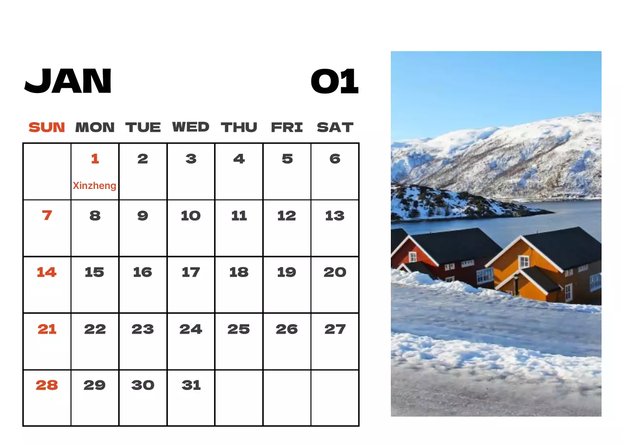 Sky photo clean calendar