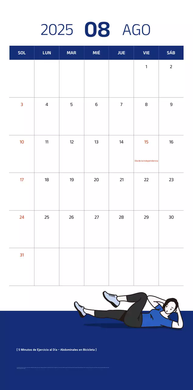 Calendario sencillo con ilustraciones azules y limpias