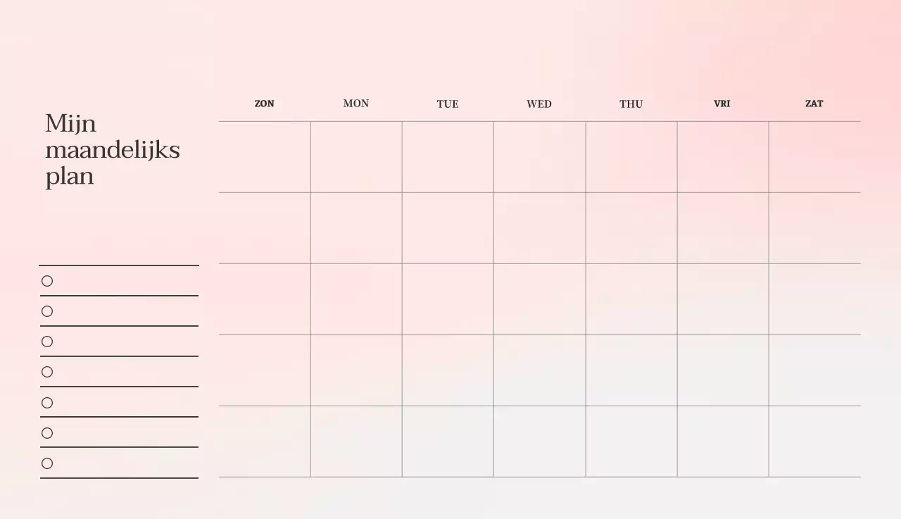 Minimalistische kalender met kleurverloop