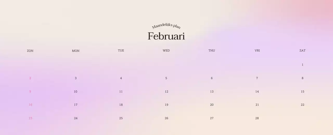 Minimalistische kalender met kleurverloop