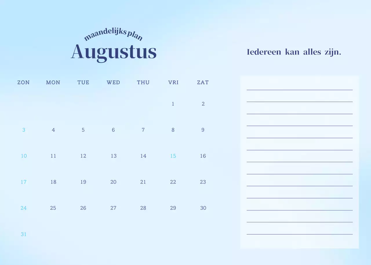 Minimalistische kalender met kleurverloop