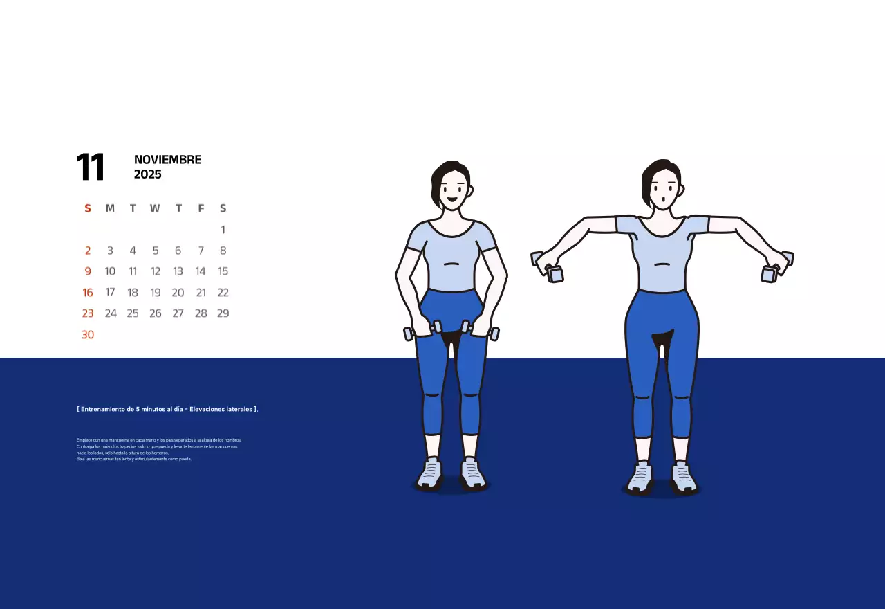 Calendario sencillo con ilustraciones azules y limpias
