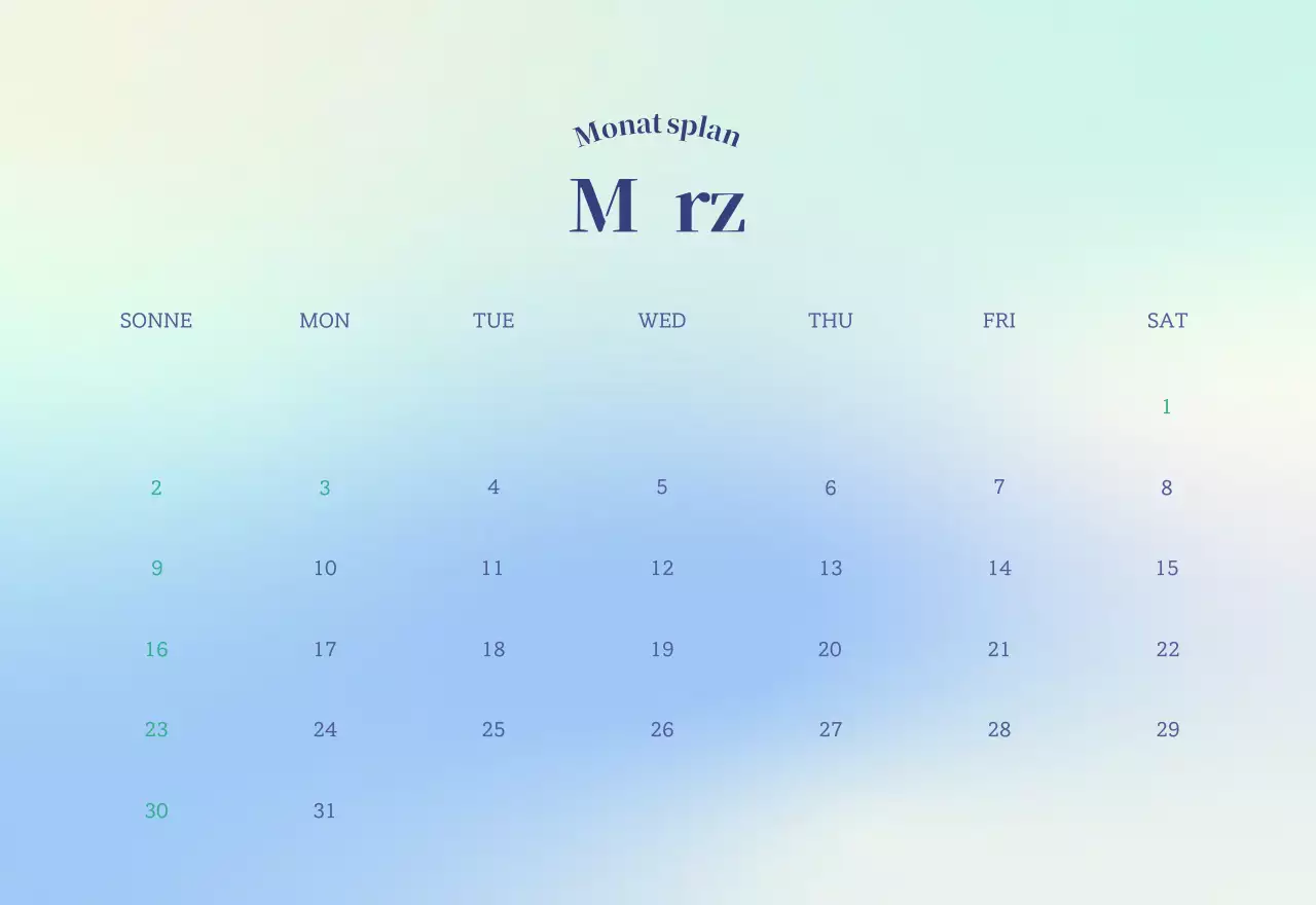 Minimalistischer Kalender mit Farbverlauf