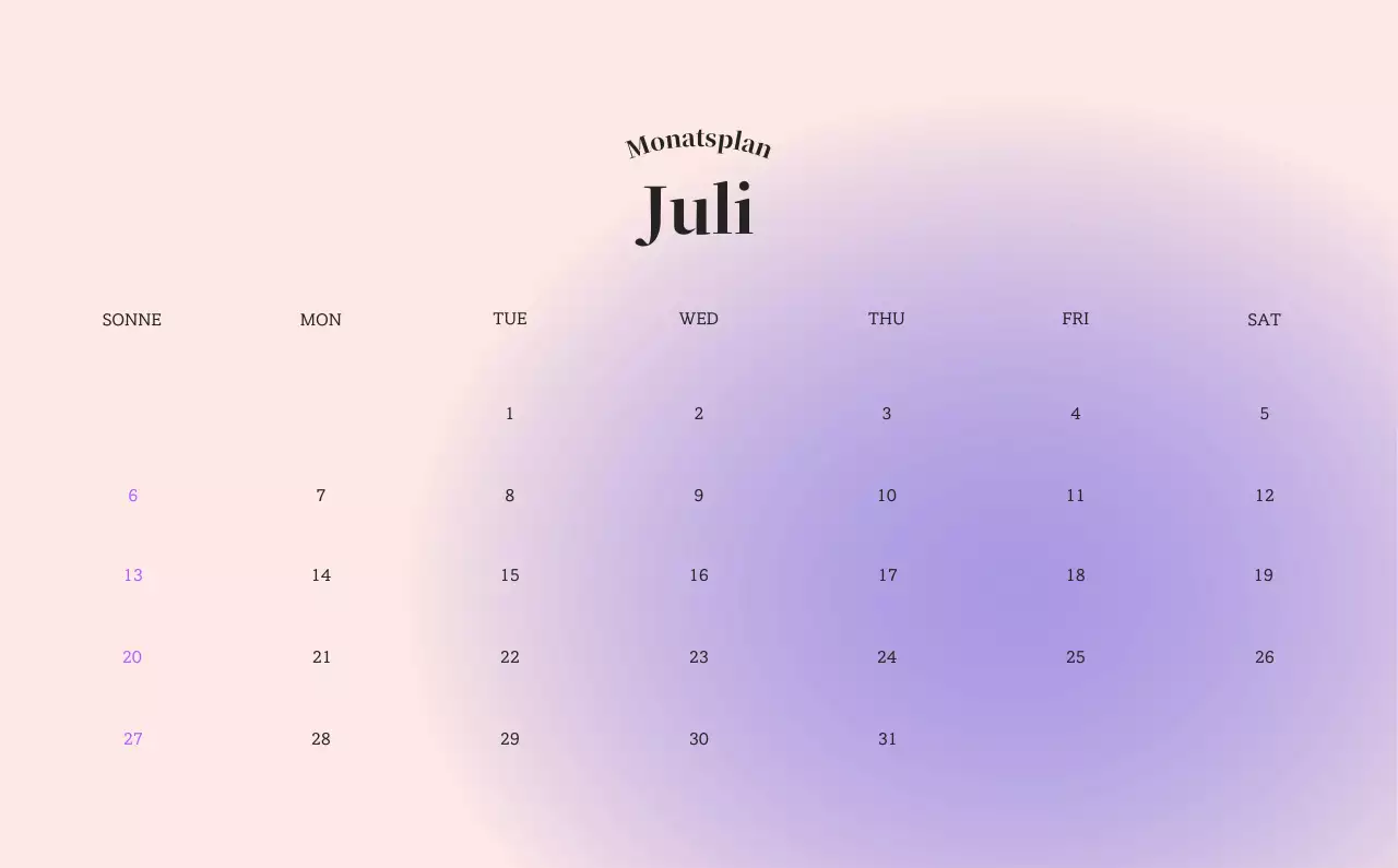 Minimalistischer Kalender mit Farbverlauf