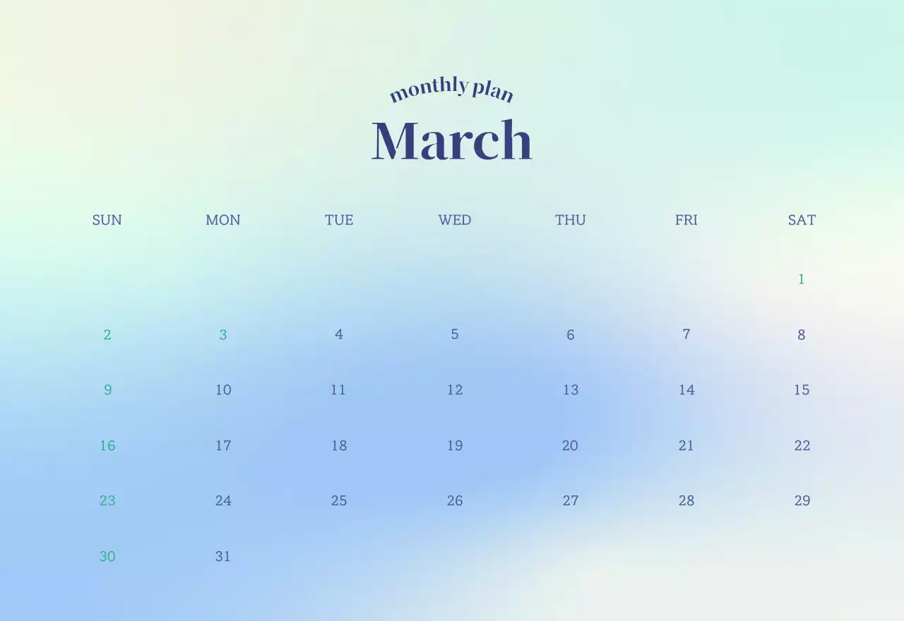Gradient Minimalist Calendar