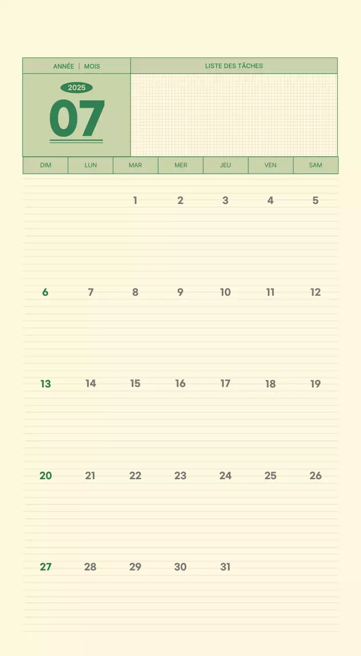 Calendrier mural SAT D-Day concept notepad en vert et jaune clair