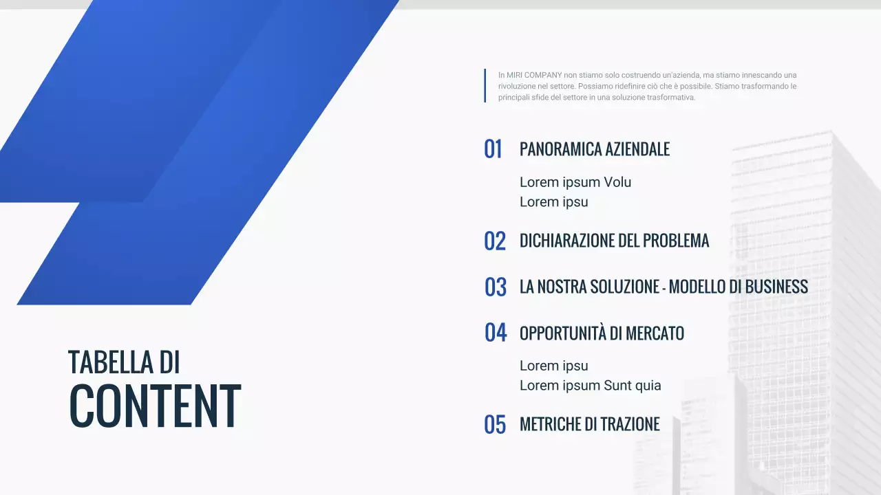 documento pitch deck blu moderno