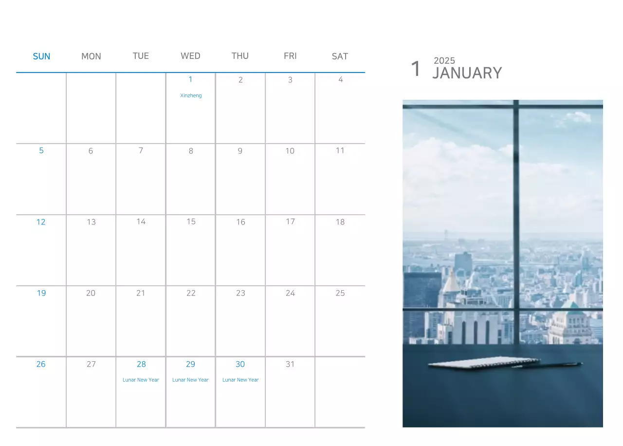 Kalender Biru Minimalis Promosi Perusahaan