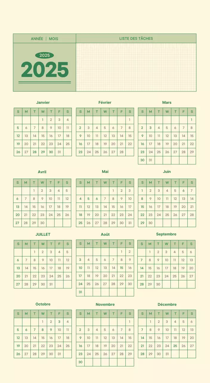 Calendrier mural SAT D-Day concept notepad en vert et jaune clair