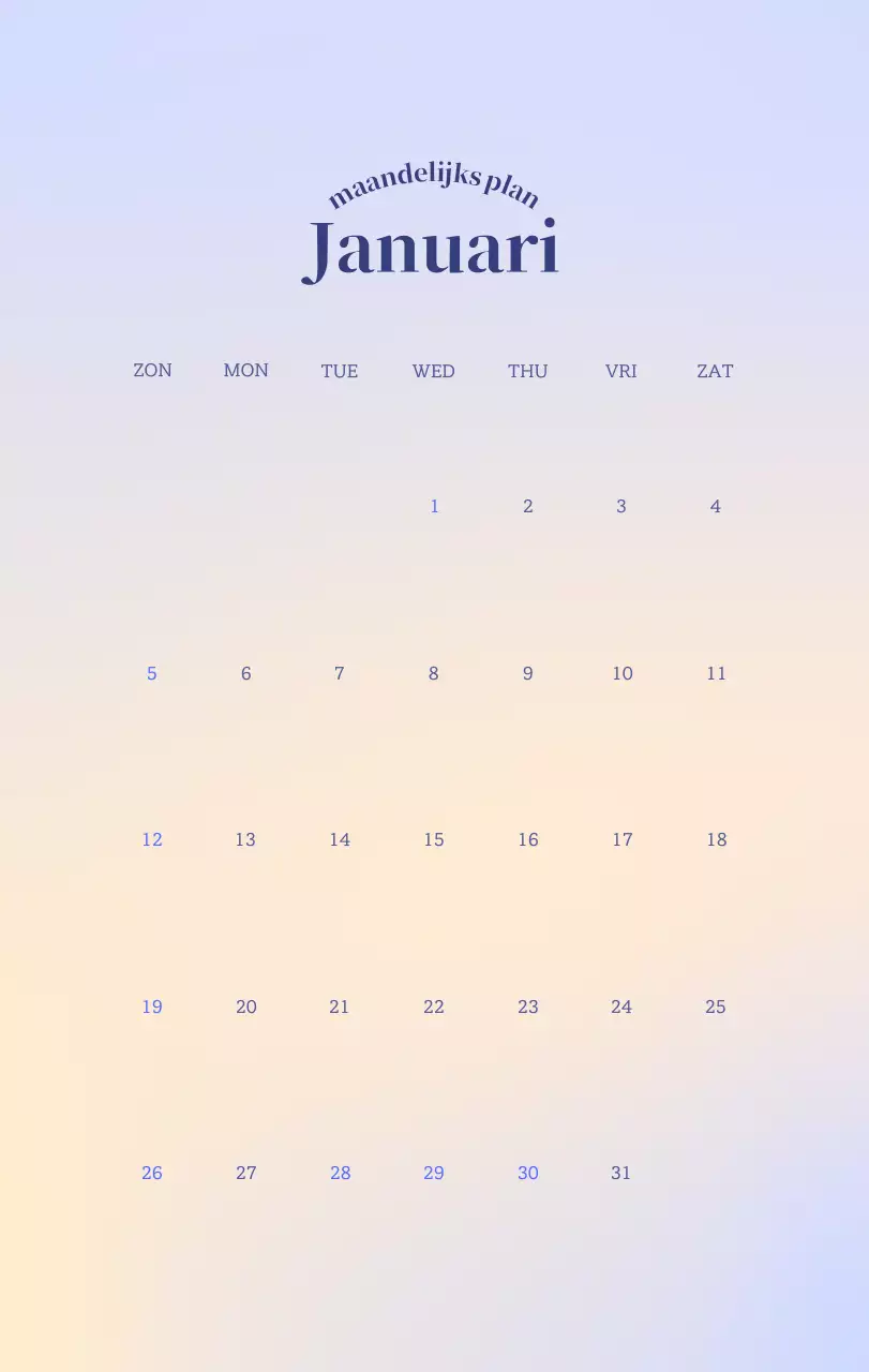 Minimalistische kalender met kleurverloop