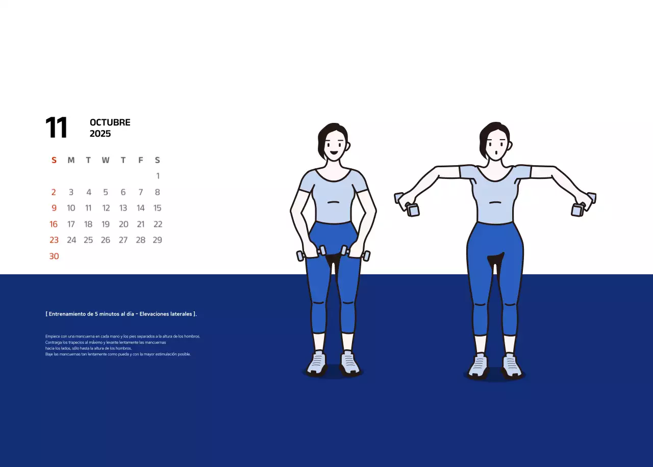 Calendario sencillo con ilustraciones azules y limpias