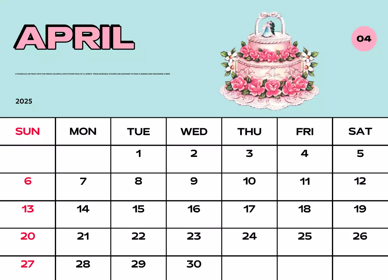 Kalender penuh warna dengan berbagai ilustrasi retro