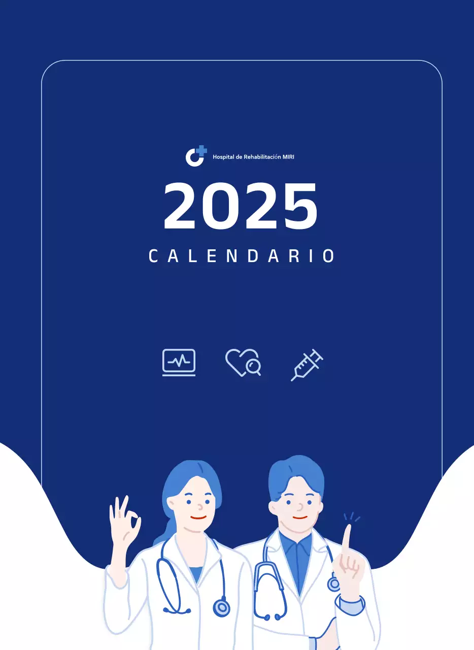Calendario sencillo con ilustraciones azules y limpias