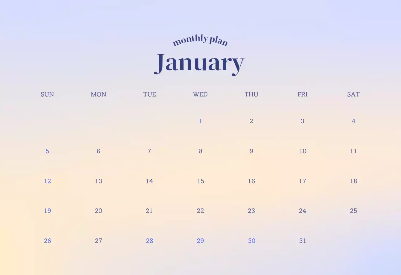 Gradient Minimalist Calendar