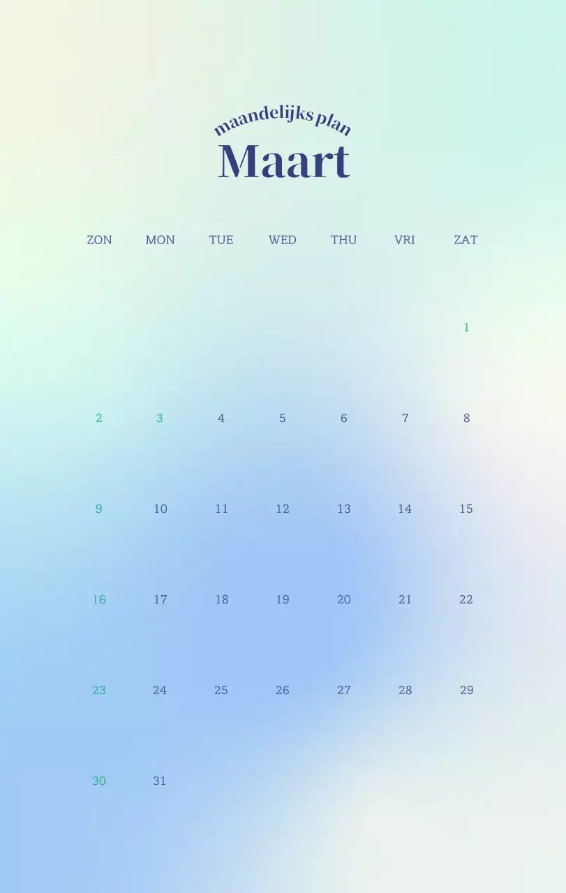 Minimalistische kalender met kleurverloop