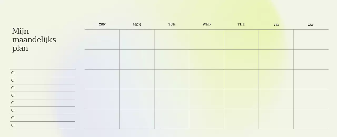 Minimalistische kalender met kleurverloop