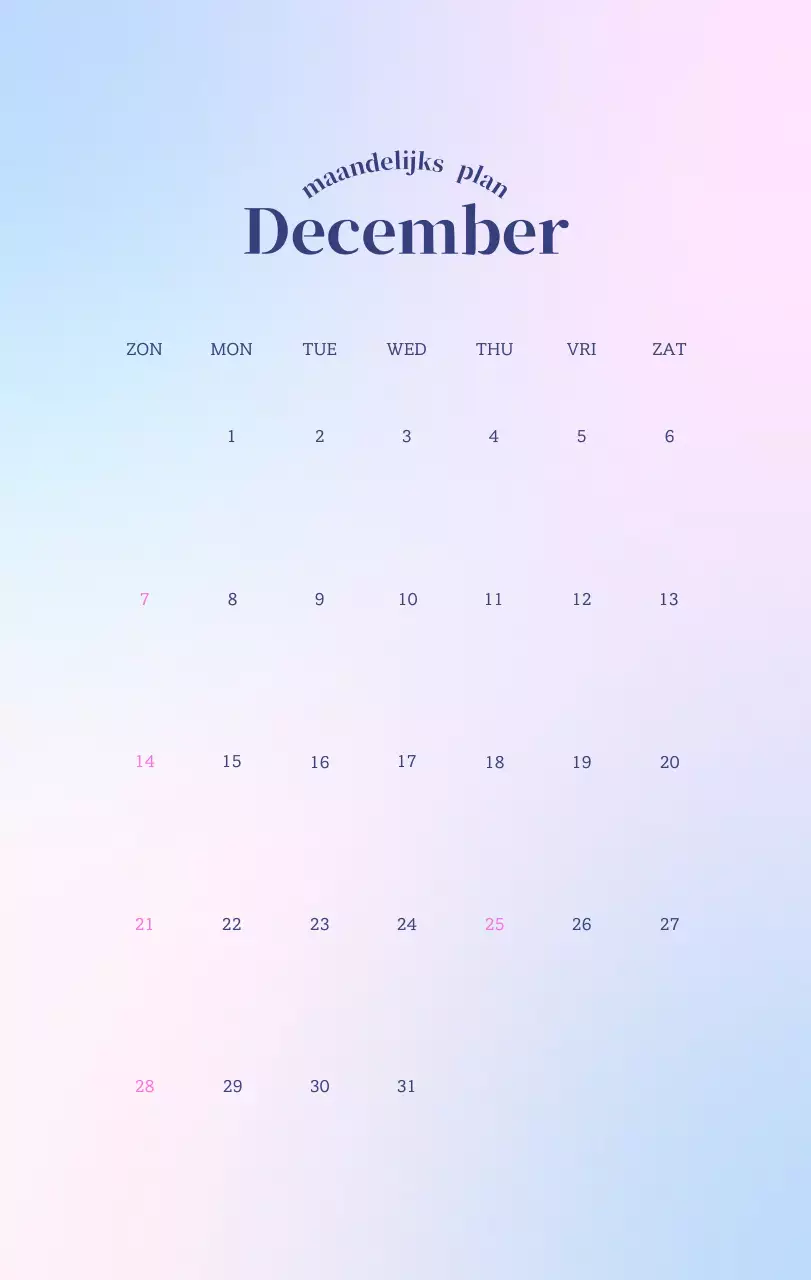 Minimalistische kalender met kleurverloop
